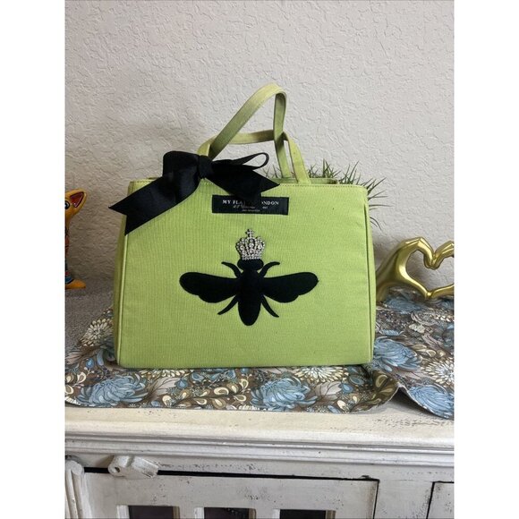 Brighton My Flat In London Lime Queen Bee Rhinestones Handbag Purse Tote